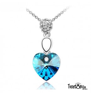 Дамско колие с красиво синьо сърце Swarovski